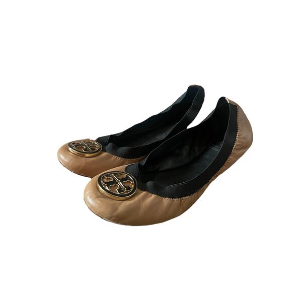 Tory Burch Ballet Slipper Flats Shoes Tan Brown Black Size 8 - Picture 1 of 9